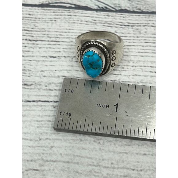 Vintage Navajo Sterling Silver Turquoise Native American Jewelry Ring Size 9.5 - Picture 6 of 9